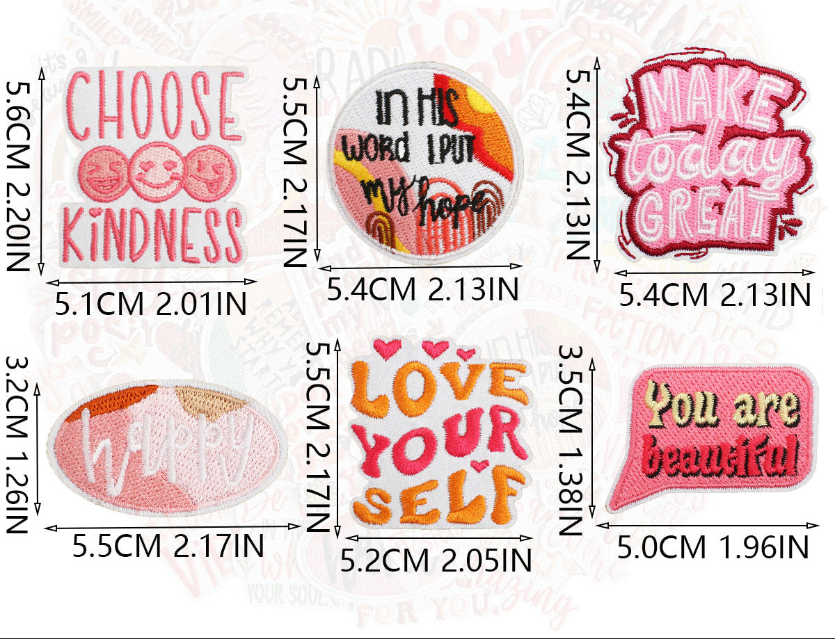 Wholesale Polyester Embroidered Patches 60Pcs Assorted Inspirational Quotes For Clothing Bags DIY Accessory