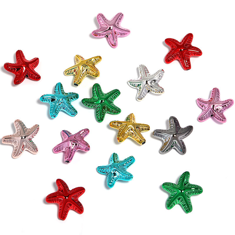 Wholesale 100pcs Electroplated Metallic Starfish Acrylic Pentagram Straight Hole DIY Beads
