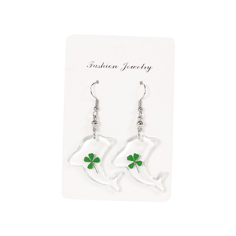 Wholesale 10pcs Four-leaf Clover Natural Specimen Earrings