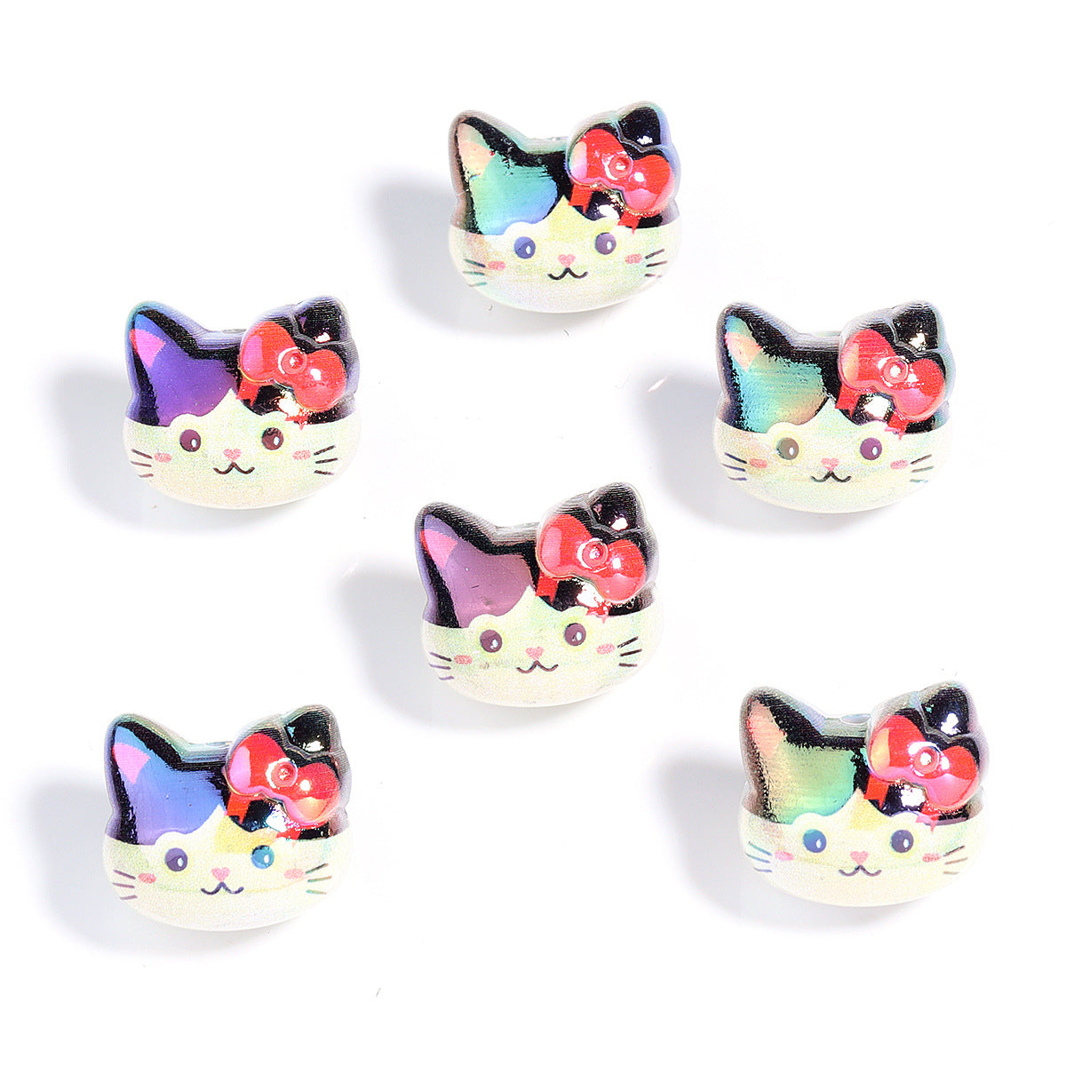 Wholesale 10pcs Cartoon Cute Plated Colorful Cat Acrylic Beads