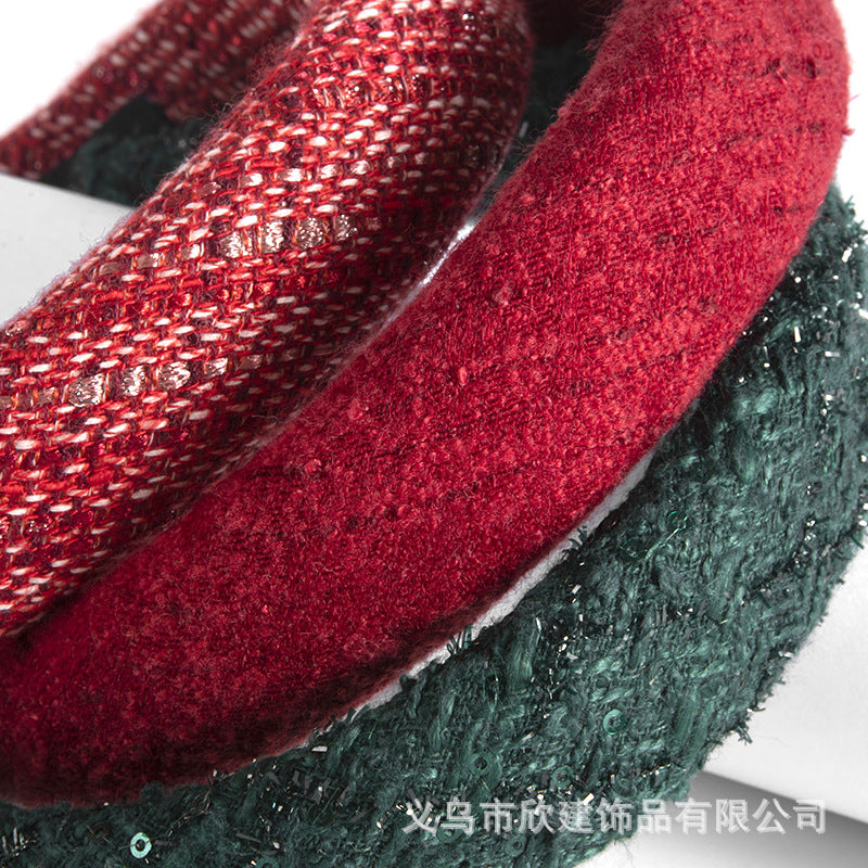 Wholesale New Year Festive Woolen Knitted High Skull Sponge Hair Headband