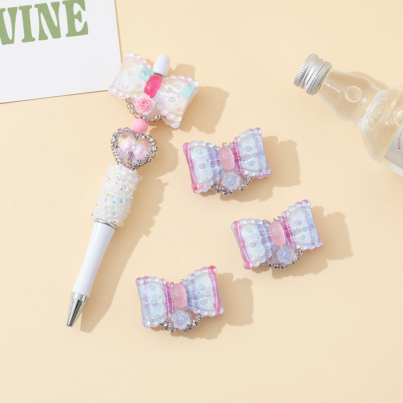 Wholesale 10pcs Macaron Heavy Industry Cute Printed Bow DIY Flower Beads