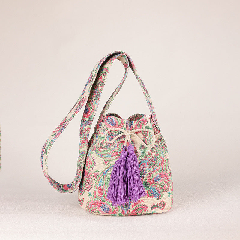 Wholesale Crossbody Bohemian Canvas Printed Bucket Bag