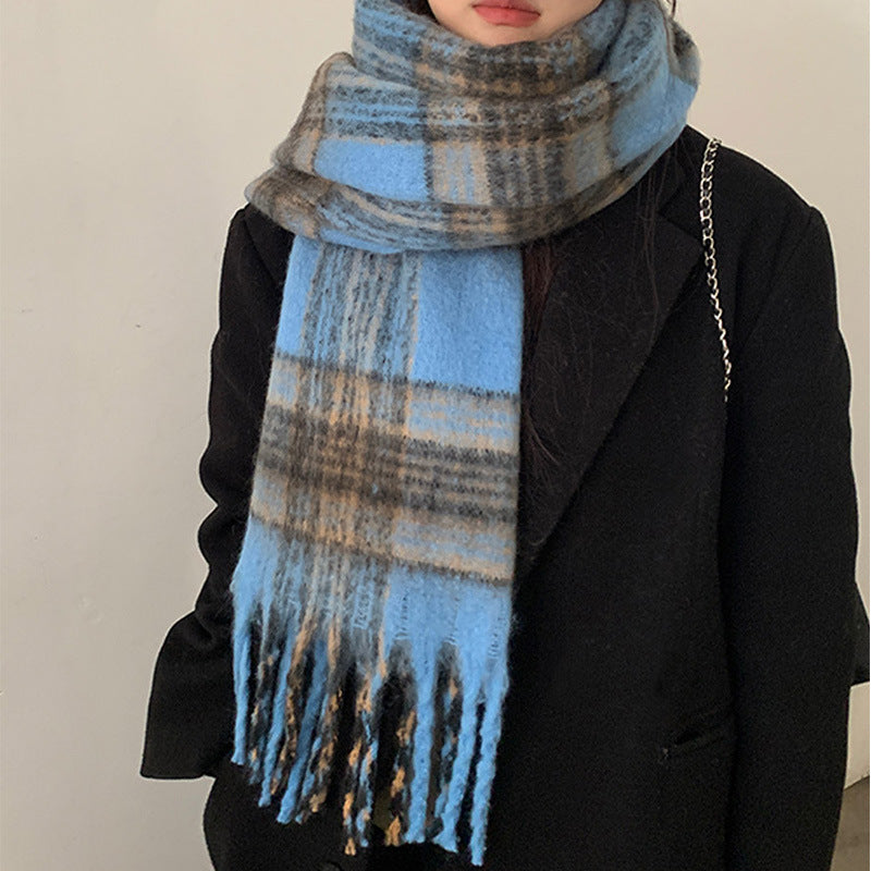 Wholesale Christmas Red Imitation Cashmere Thickened Warm Plaid Scarf