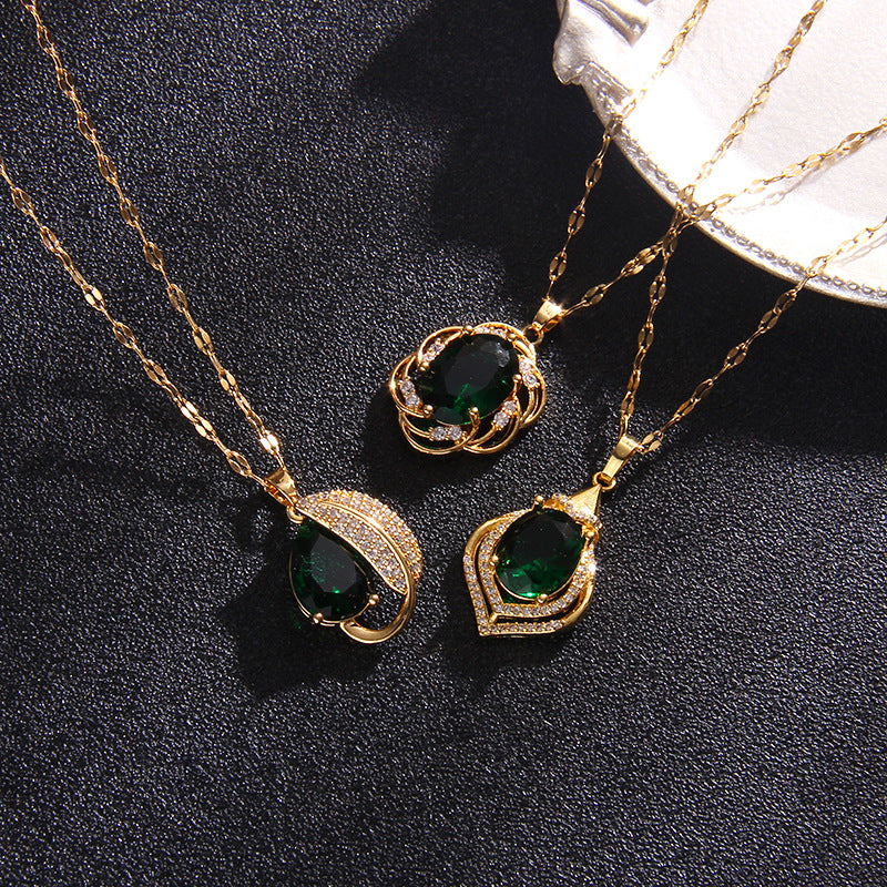 Wholesale Titanium steel necklace female zircon water drop pendant niche design jewelry