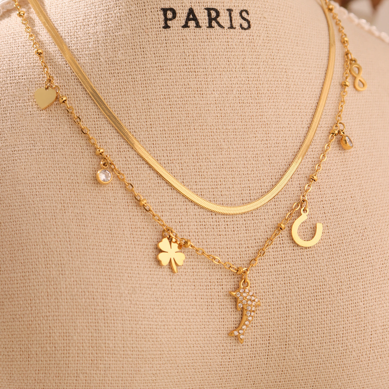 Wholesale Mystique Stainless Steel 5A Zircon Dolphin Multi-accessories Clavicle Chain Light Luxury Elegant Color-free Girls' Necklace Jewelry