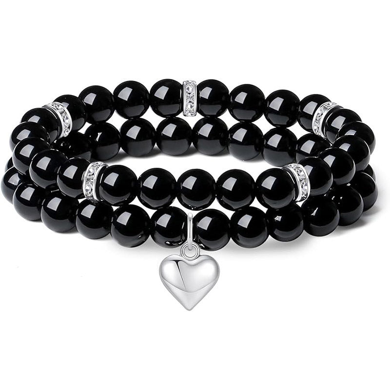 Wholesale 2 Piece Natural Stone Amethyst Heart Bracelet Set Unisex Friendship Gift Jewelry Accessory