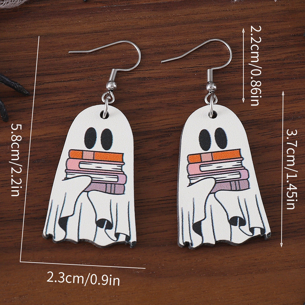 Wholesale Book Ghost Wooden Gothic Style Double-Sided Earrings