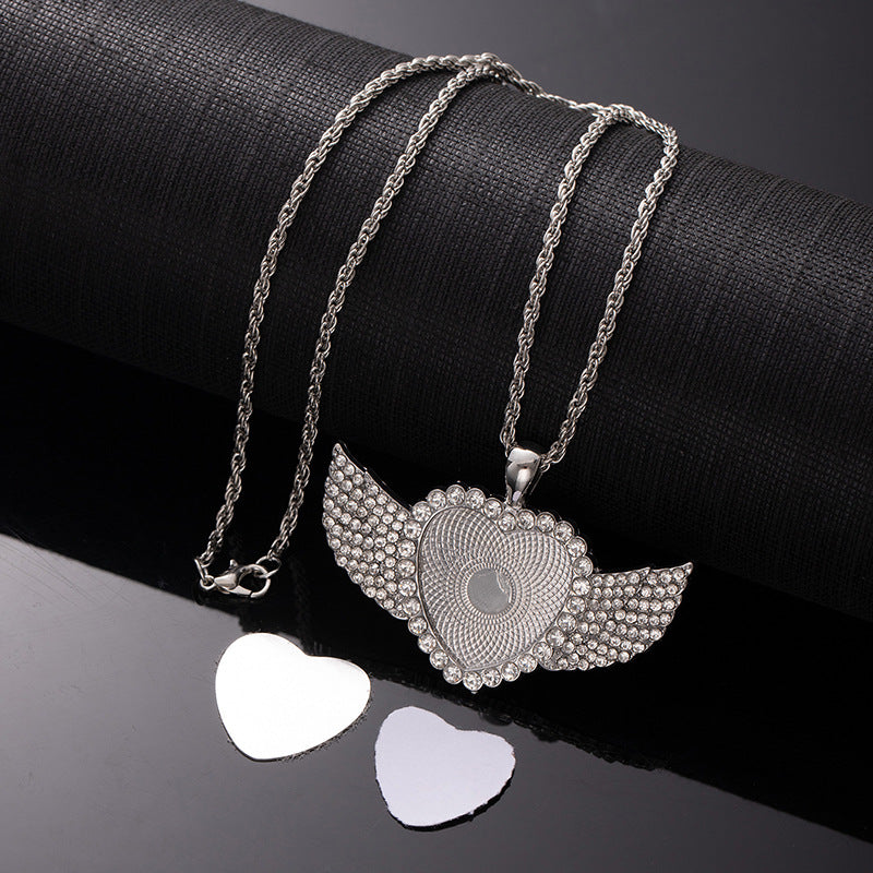 Wholesale Sublimation necklace angel wings necklace heart full diamond clavicle necklace