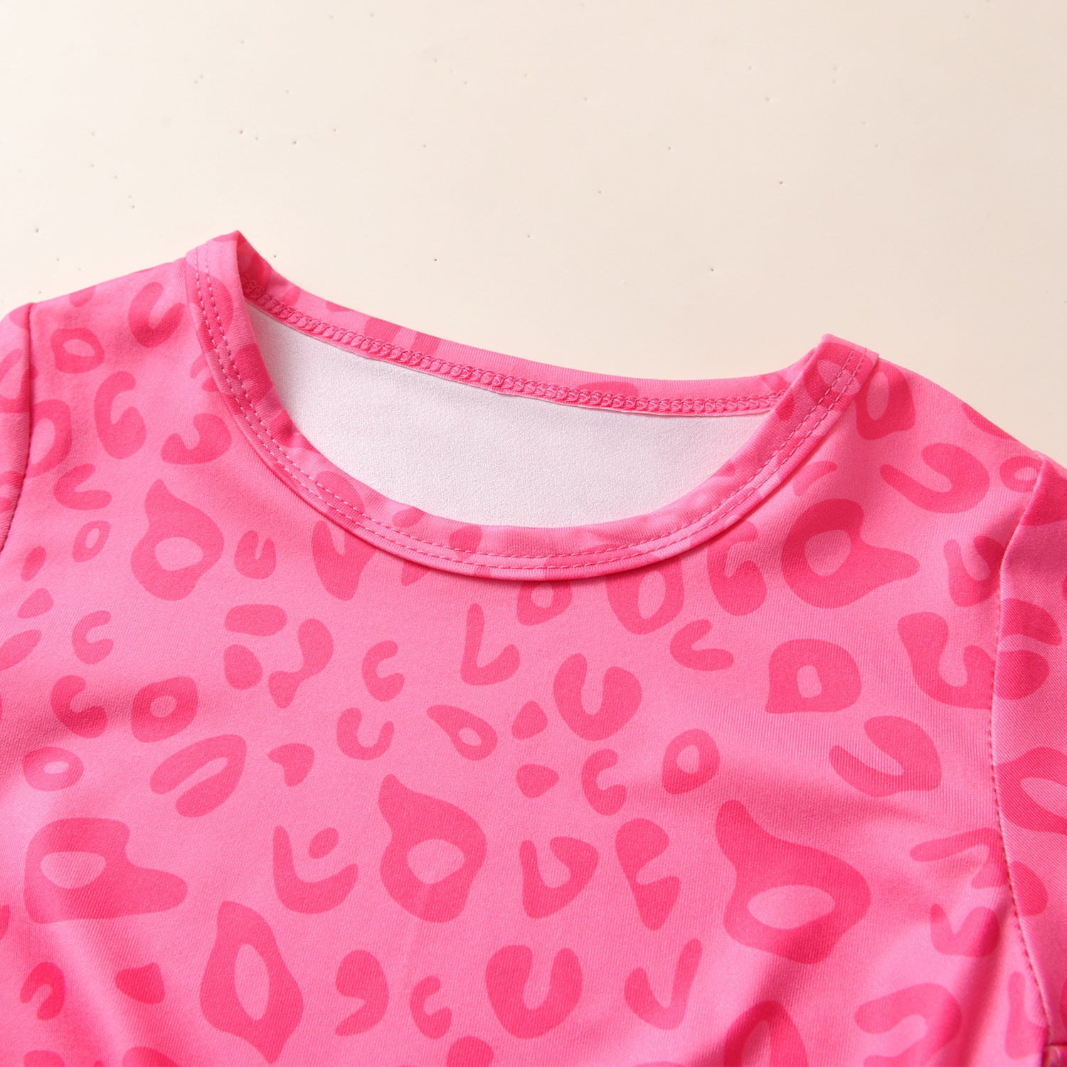 Wholesale Cotton Valentine's Day Kids Set Leopard Print Flare Pants Two Piece Set