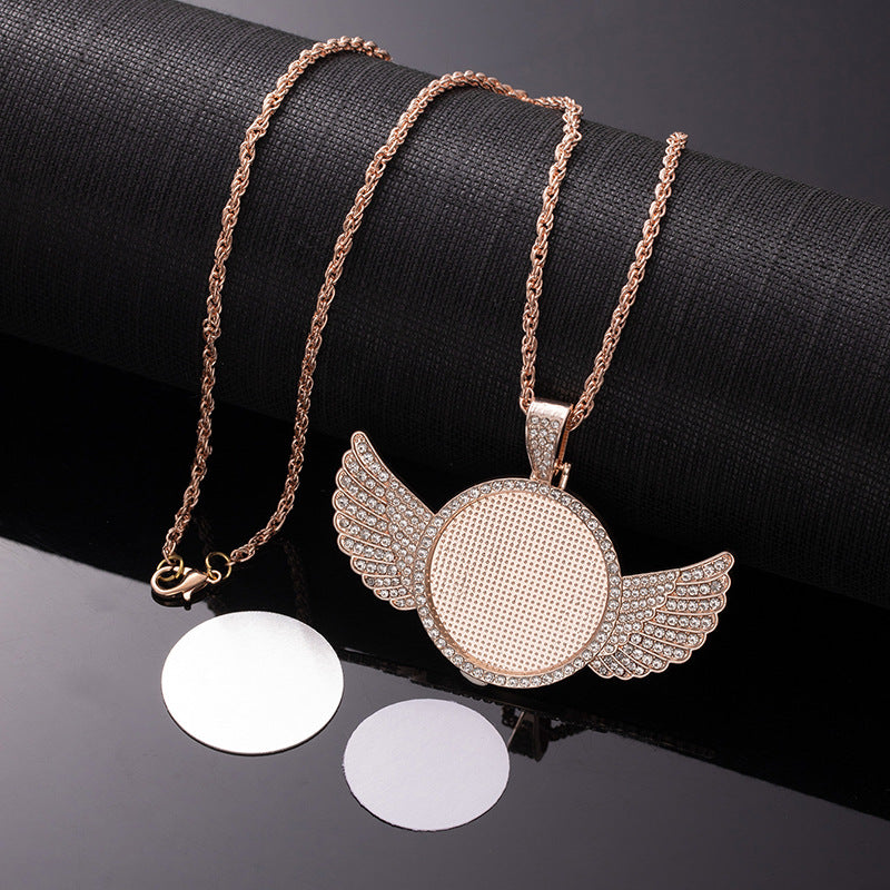 Wholesale Sublimation necklace angel wings necklace heart full diamond clavicle necklace