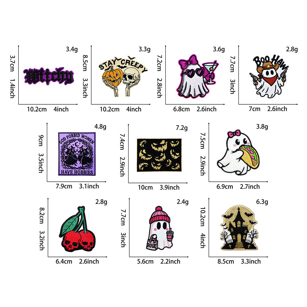 Wholesale  Embroidered Sequin Patches Ghost Witch Pumpkin Skull Haunted House Designs DIY Fashion Accessory For Coats And Clothing