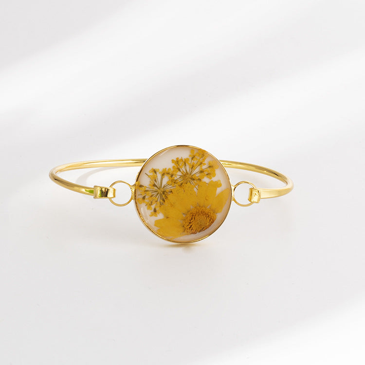 Wholesale 6pcs Dried Flower Resin Copper Simple Bracelet