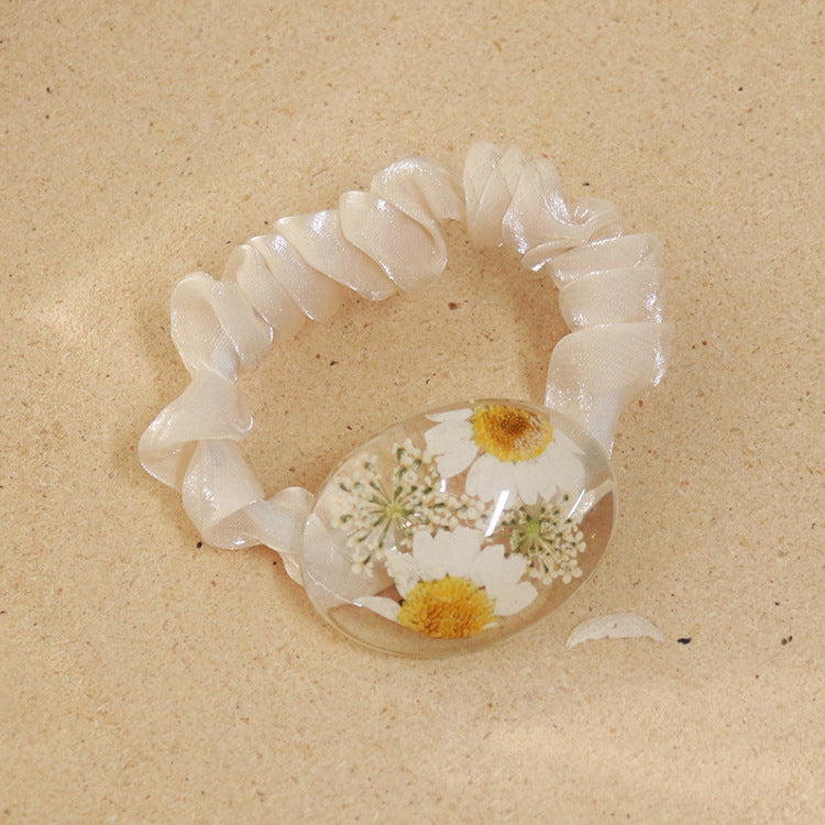 Wholesale 6pcs Real Flower Epoxy Organza Hair Tie
