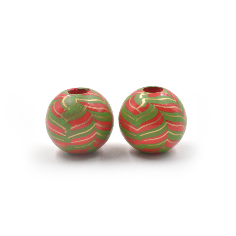 Wholesale 10PCS Christmas Wooden Beads New Year Bell Printed Wooden Beads