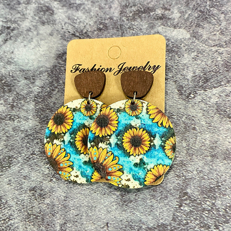 Wholesale Bohemian floral patchwork  Wood Earrings