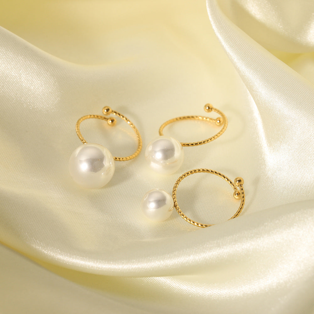 Wholesale 18K Gold Stainless Steel Adjustable Pearl Ring