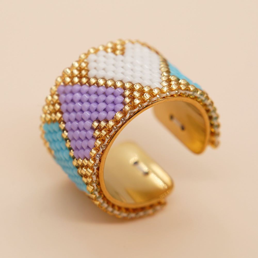 Wholesale Miyuki Rice Beads Hand Woven Stainless Steel Ring