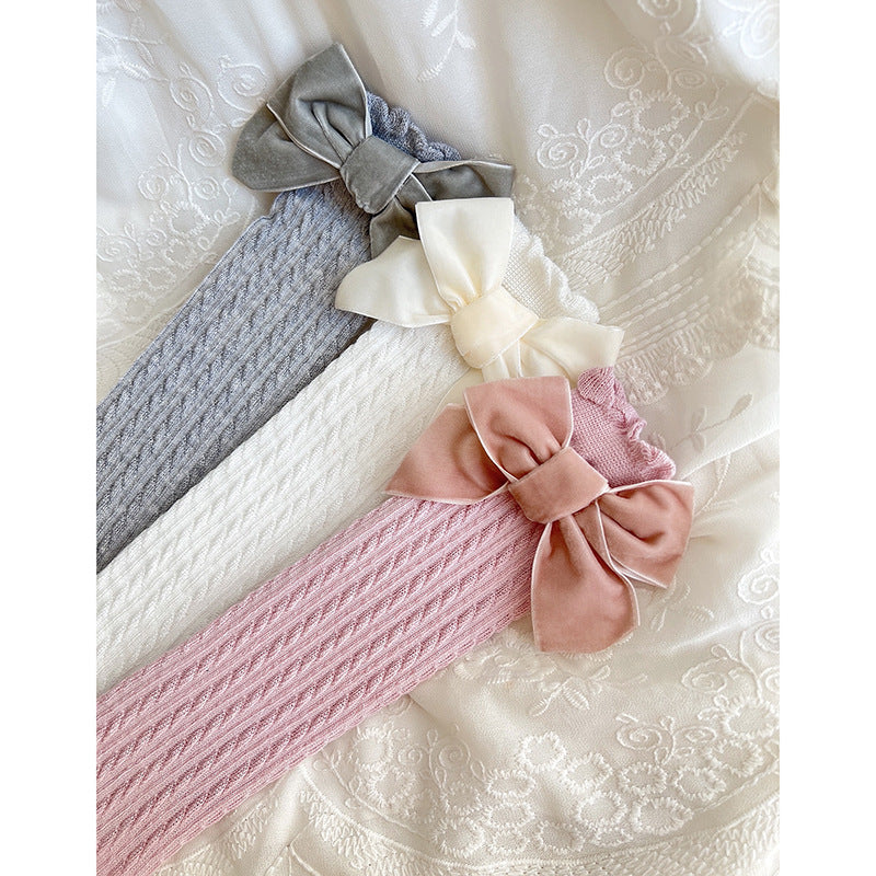Wholesale Bow Knot Lace Baby Knee Medium Length Sock Chemical Fiber Sock