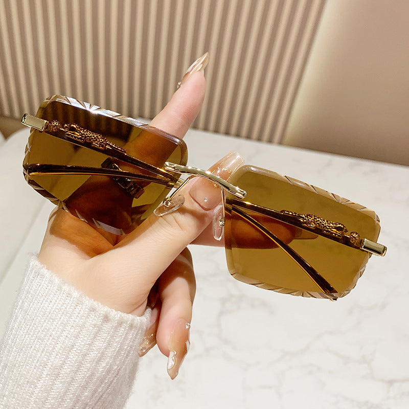Wholesale Trendy Cheetah Retro Metal Frameless Square Colored Sunglasses
