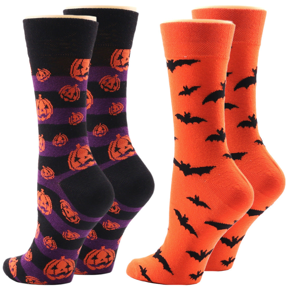 Wholesale Halloween Pumpkin Devil Mid-calf Cotton Socks