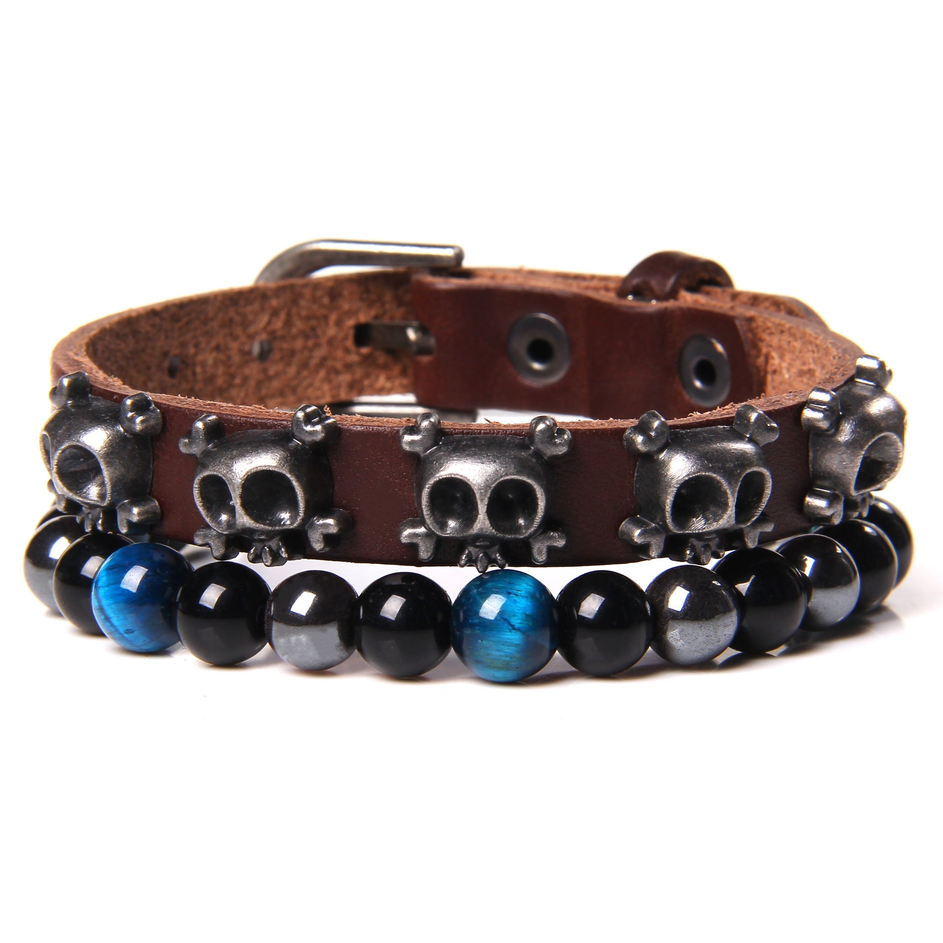 Wholesale Natural Stone Tiger Eye Beads Rivet Set Bracelet