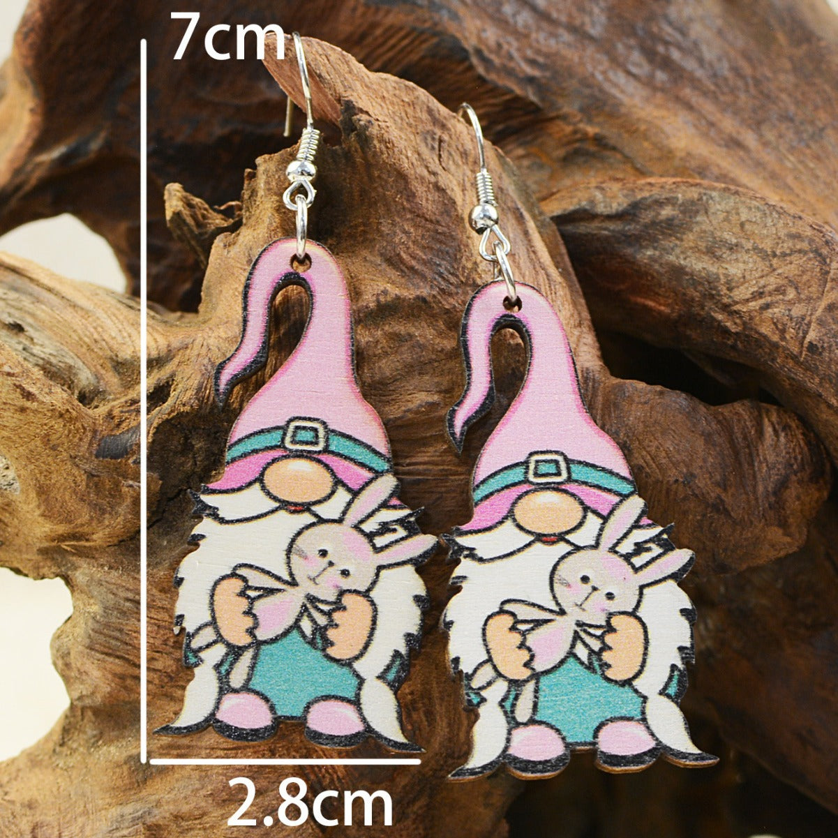 Wholesale Easter Bunny Dwarf Elf Wooden Earrings