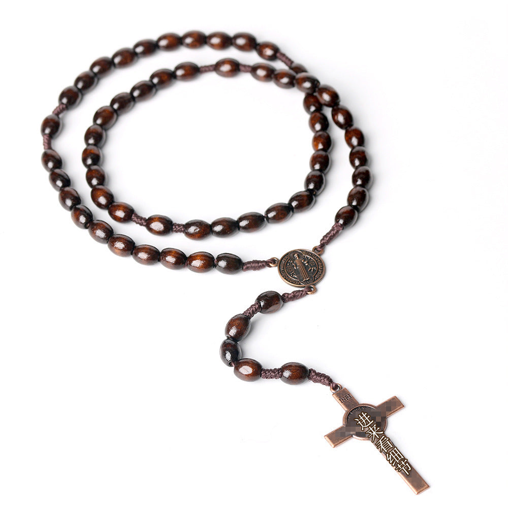 Wholesale Wooden bead handmade light coffee deep coffee color prayer bead necklace