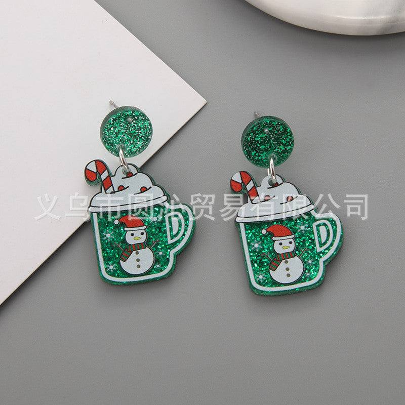 Wholesale Christmas s925 Silver Needle Acrylic Elk Snowman Earrings