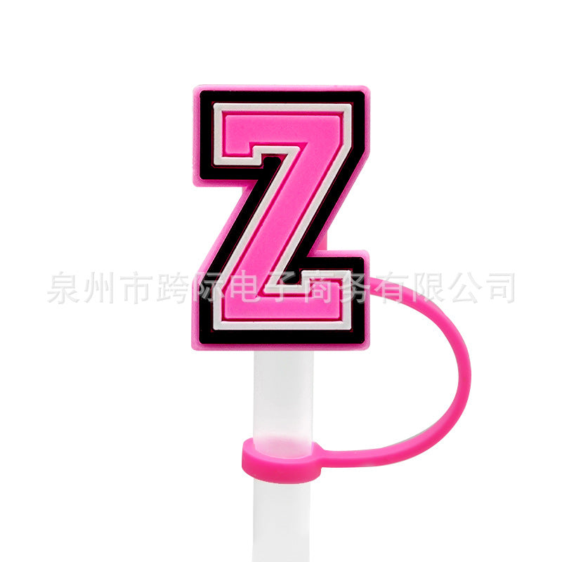 Wholesale 10MM Pink English Letter DIY Decoration Accessories Straw Sleeve Silicone Dust Plug