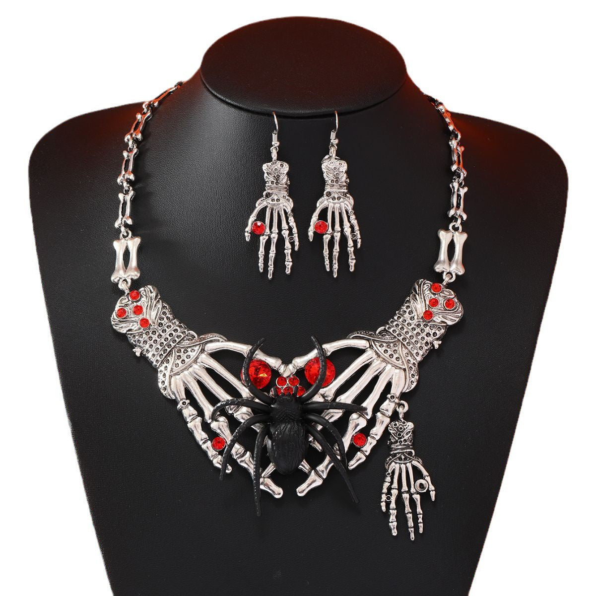 Ghost Hand Skull Necklace Earrings Halloween Jewelry Set