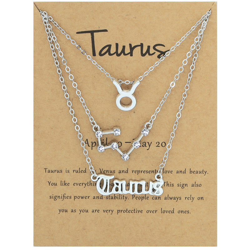 Wholesale Multi-layered Twelve Zodiac Signs Stainless Steel Necklace Set