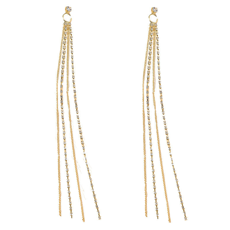 Wholesale Diamond Tassel Palace Style Long Geometric Earrings