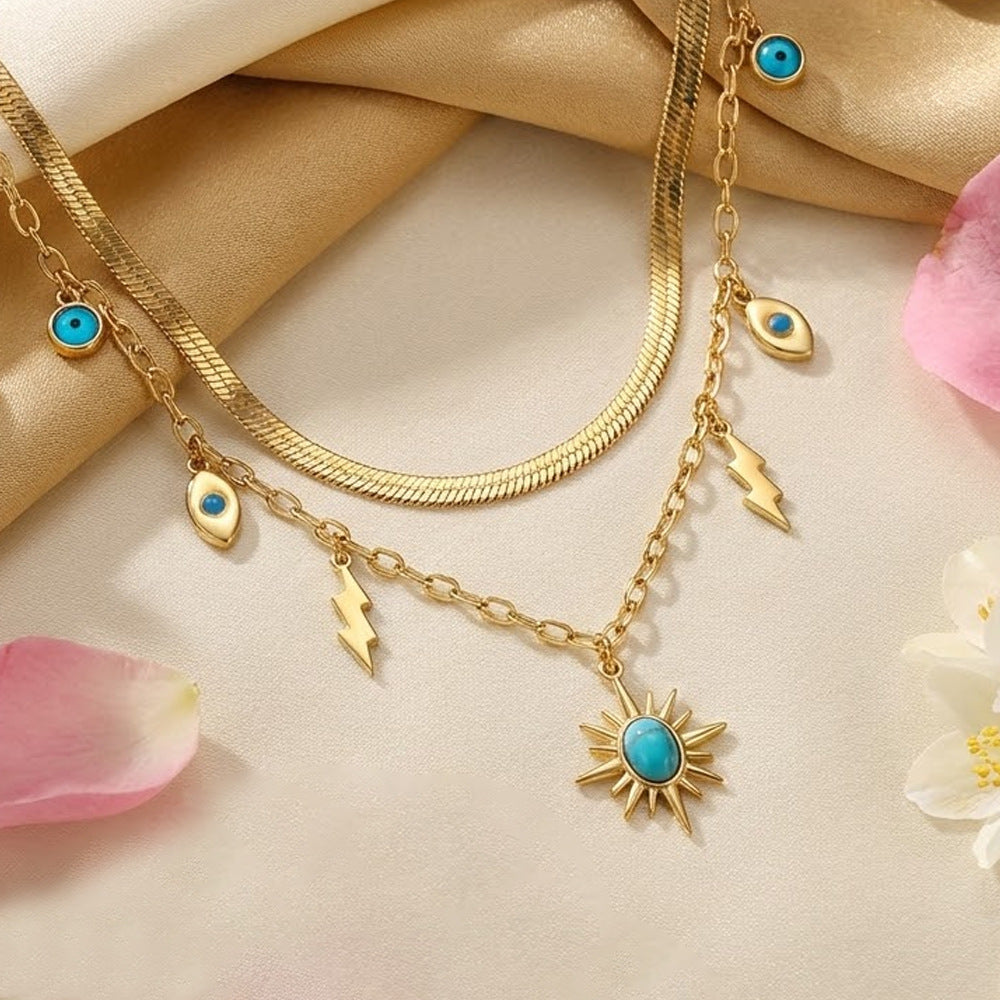 Wholesale 5pcs True gold electroplated turquoise Devil' s Eye necklace