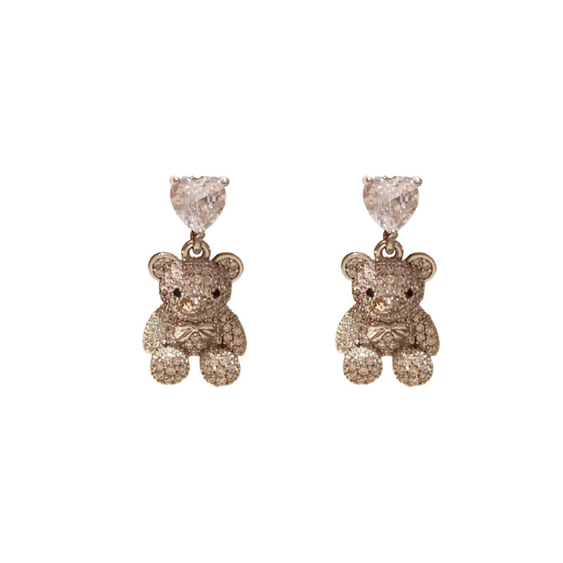 Wholesale Zircon Love White Bear Cartoon Blingbling Earrings
