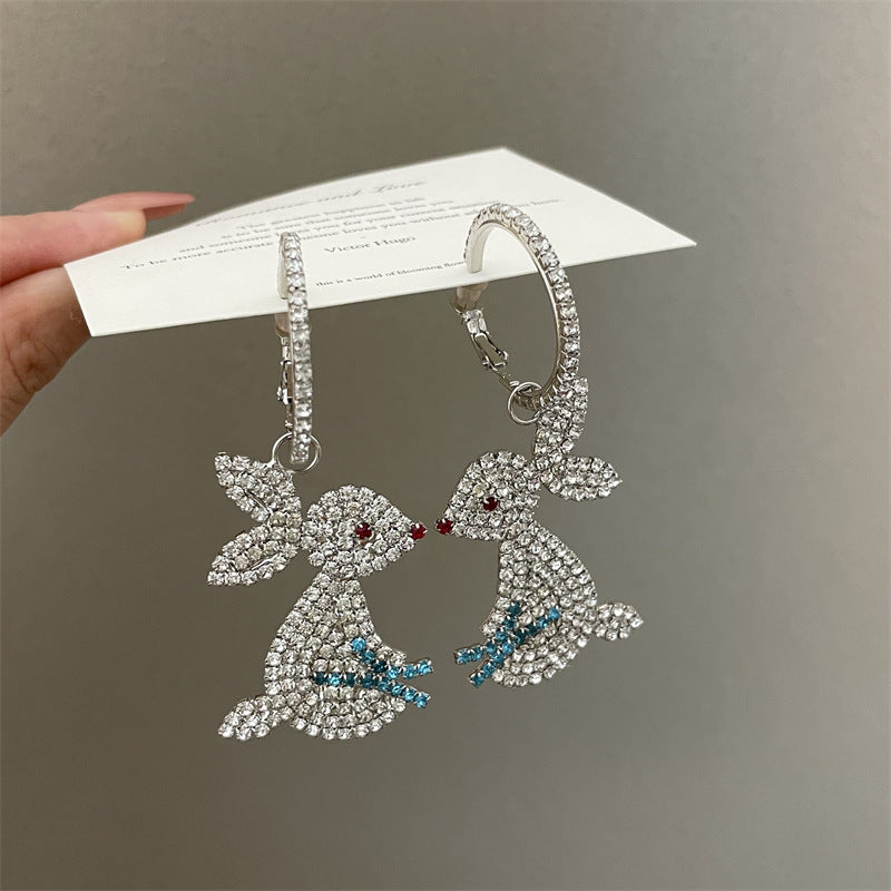 Wholesale Wholesale S925 silver needle flash diamond jade rabbit exaggerated earrings