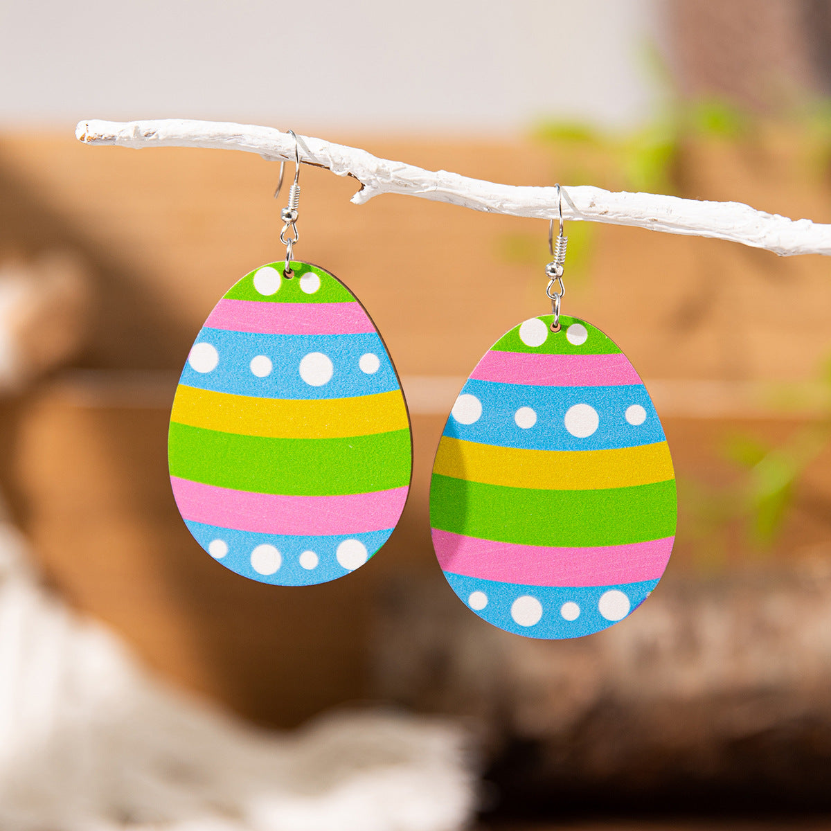 Wholesale Easter cartoon rabbit Easter egg Wood Earrings