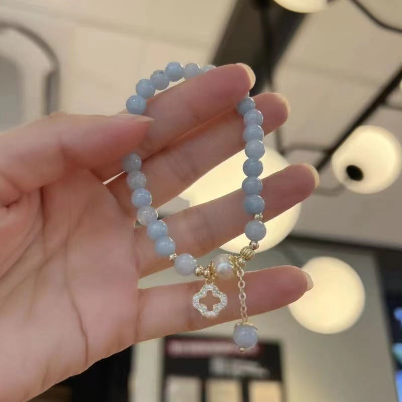 Wholesale Fashionable All-match Four-leaf Clover Aquamarine Cat's Eye Bracelet