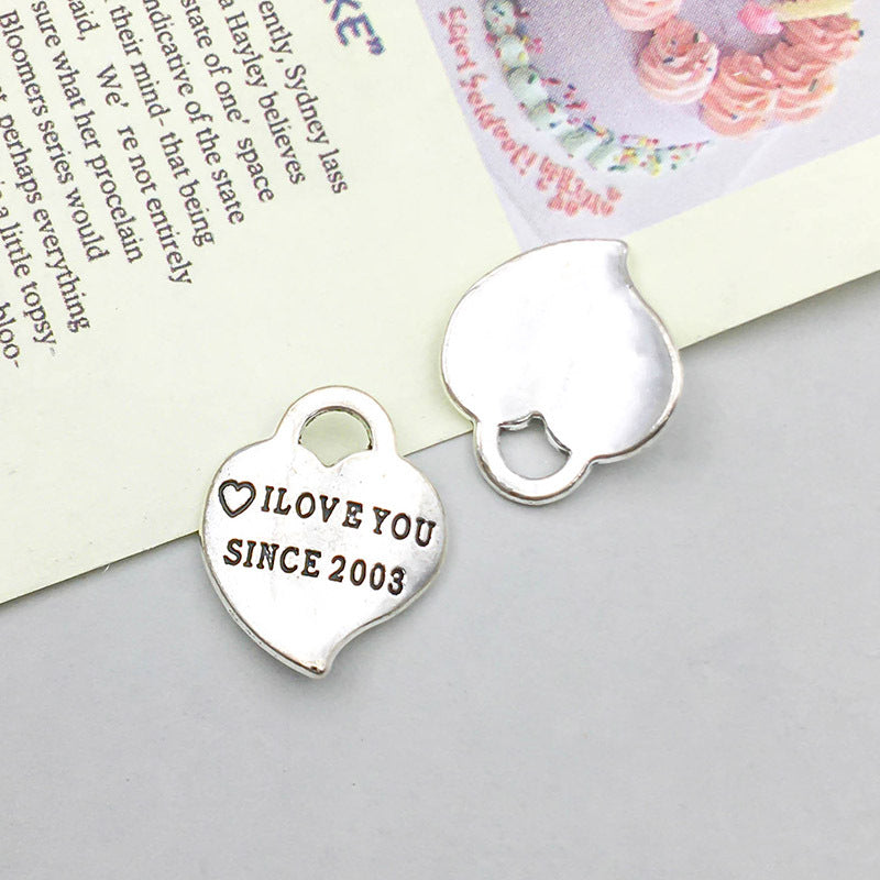 Wholesale 1 Antique Silver Alloy Simulation Heart-shaped English Letter DIY Pendant