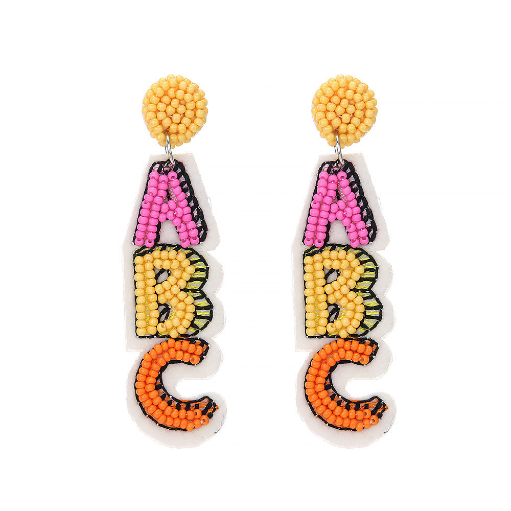 Wholesale New Teacher's Day Rice Beads Digital Letters Creative Hand-woven Earrings