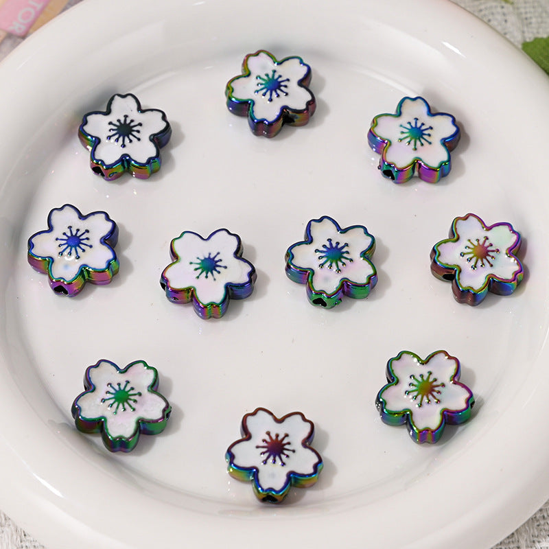 Wholesale 10pcs UV Colorful Double-sided Cherry Blossom Vertical Hole Acrylic Beads