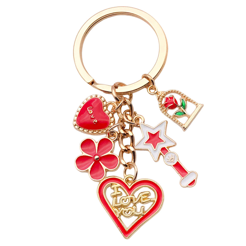 Wholesale Red Magic Wand Love Rose Cherry Blossom  Metal Keychain