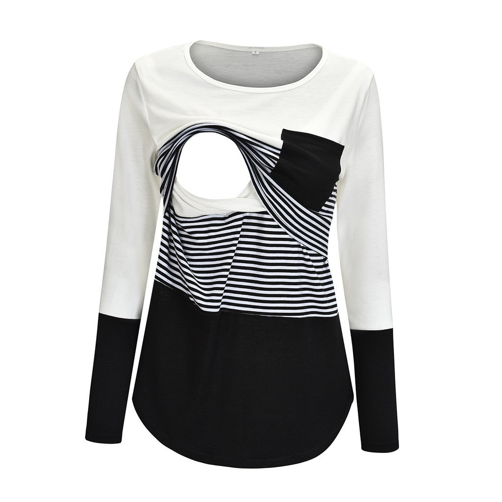 Wholesale Round Neck Long Sleeved Pregnant Women's Breastfeeding Polyester Tops