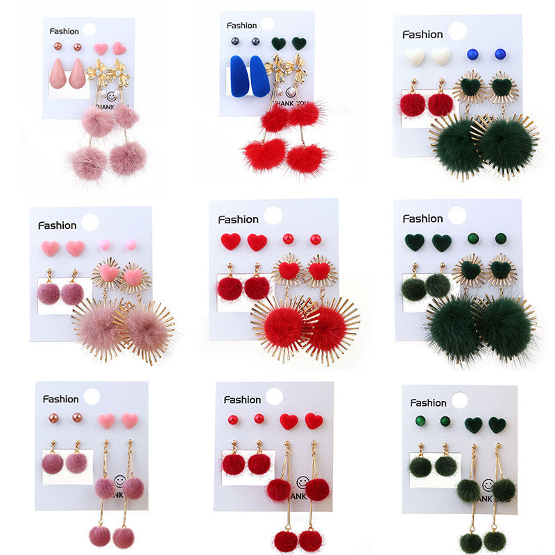 Wholesale Christmas Earrings Plush Love Stud Earring Set