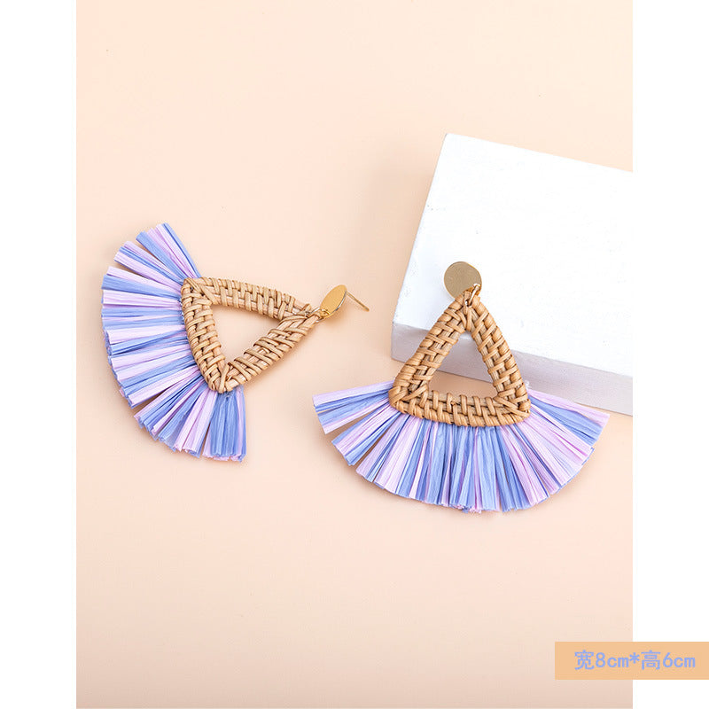 Wholesale Tassel Braided Raffia Earrings
