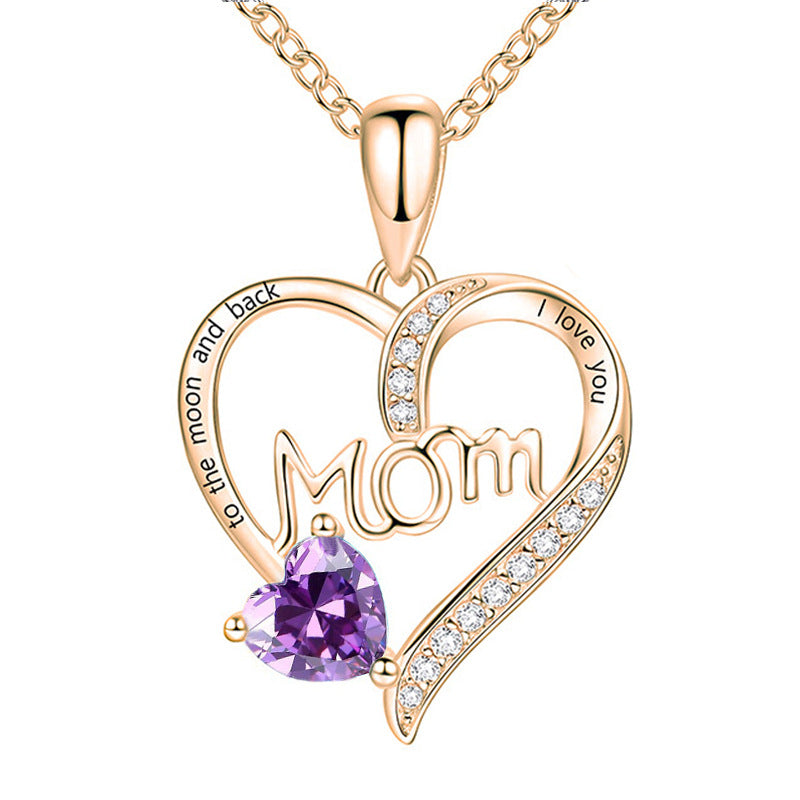 Wholesale mom heart-shaped engraved diamond necklace