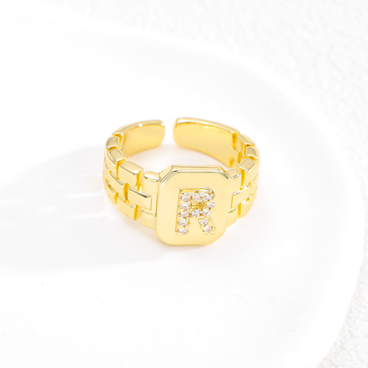 Wholesale Gold plated letter series open ring