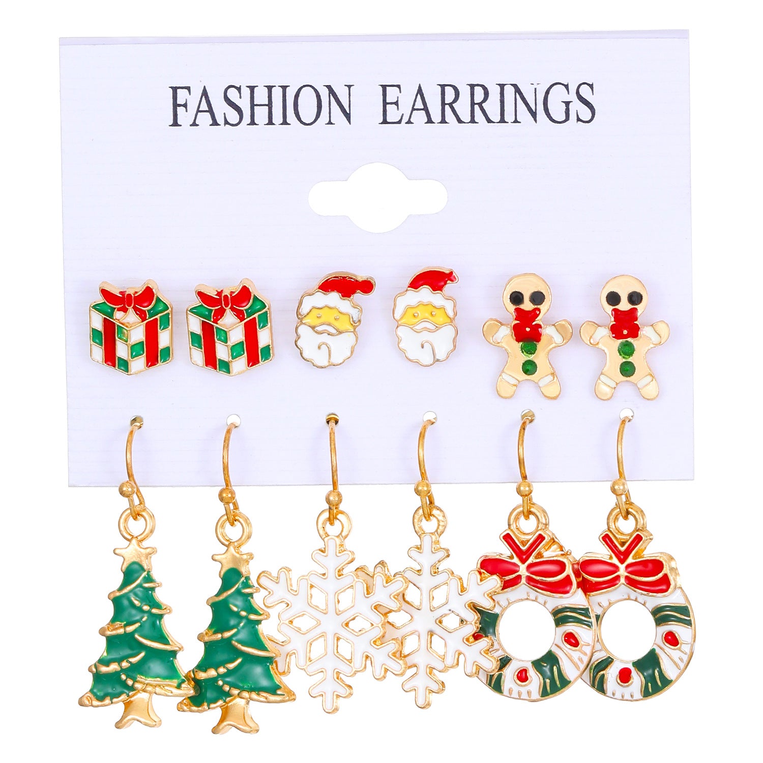 Wholesale Christmas Oil Drip Christmas Bell Elk Earrings Set