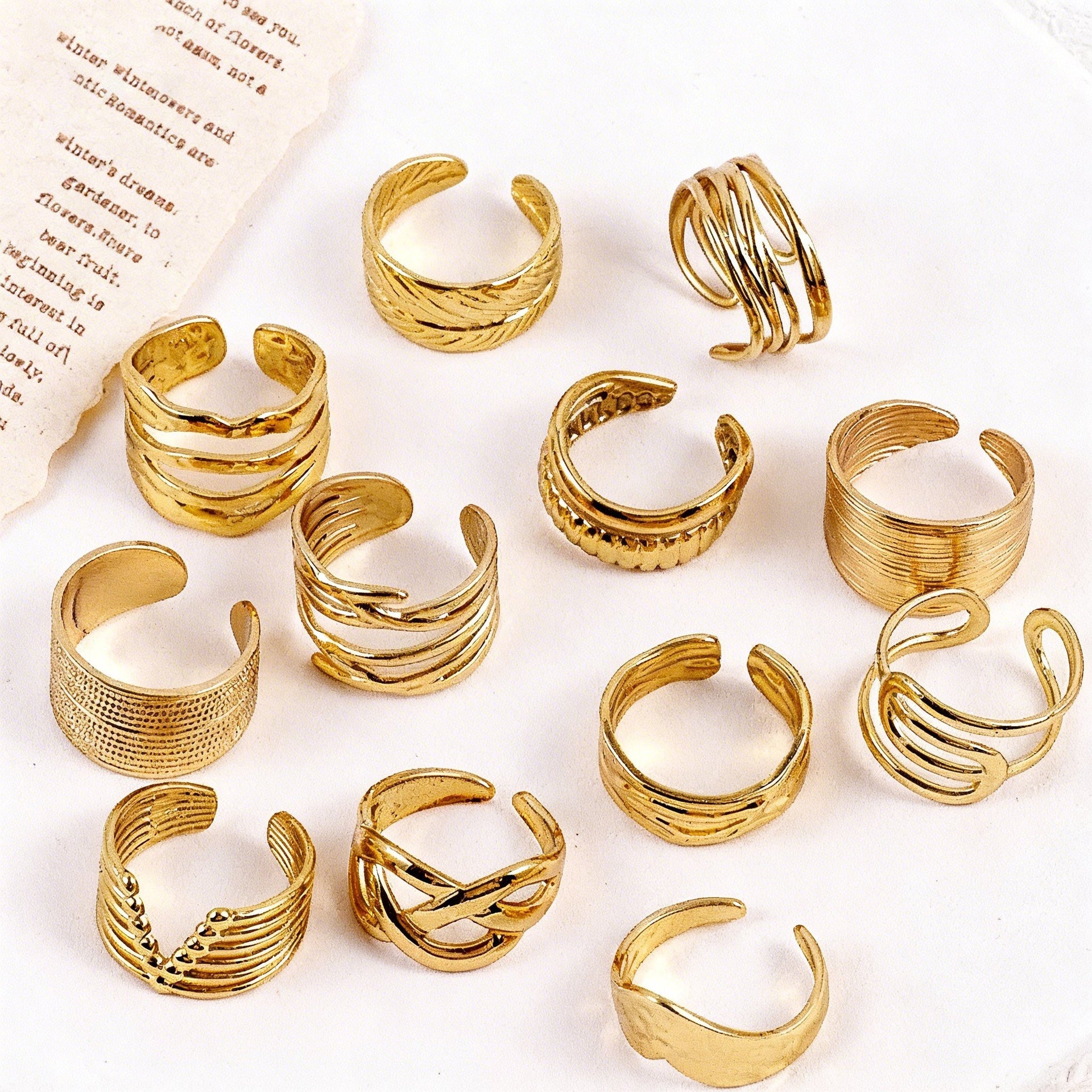 Wholesale 12pcs minimalist stainless steel hydraulic ring geometric ring