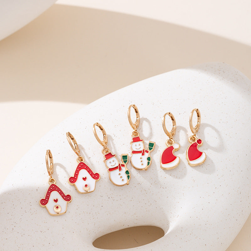 Wholesale Large hoop star bell earrings,  small hoop multi-element combination Christmas earrings